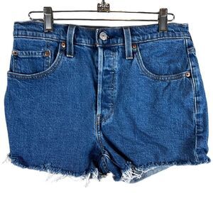 LEVI’S 501 High Rise Cut Off Raw Hem Jean Denim Shorts
